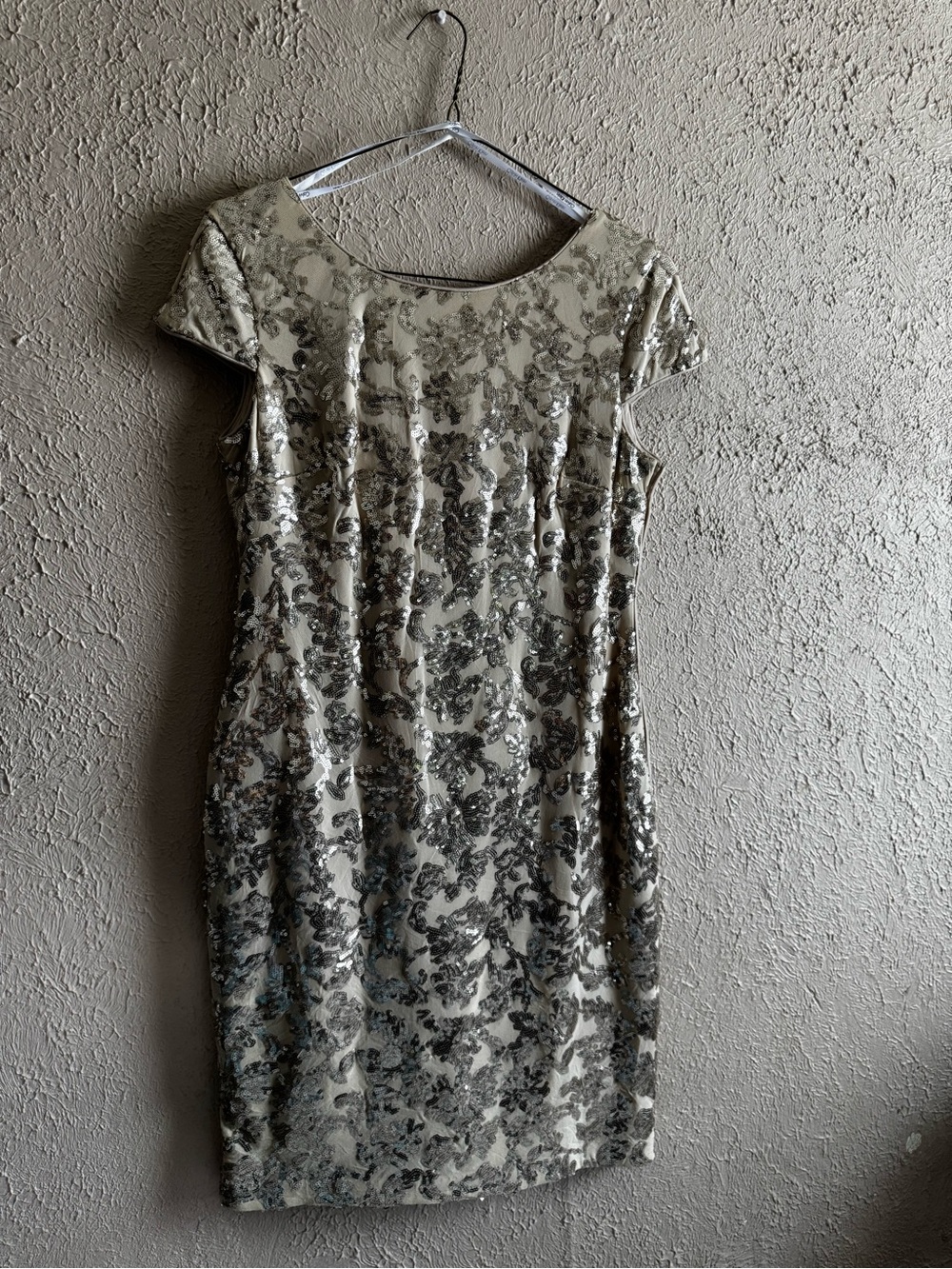 Calvin Klein Cream Dress with Silver Sequin Embellishment